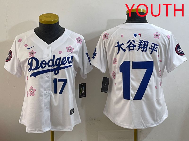 Youth Los Angeles Dodgers 17 Ohtani White Sakura Edition 2025 Nike MLB Jersey style 16